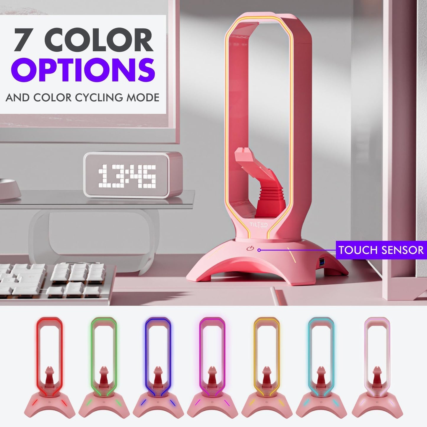 Headset Stand with RGB, Mouse Bungee Holder, and 2 Port USB Hub Charger