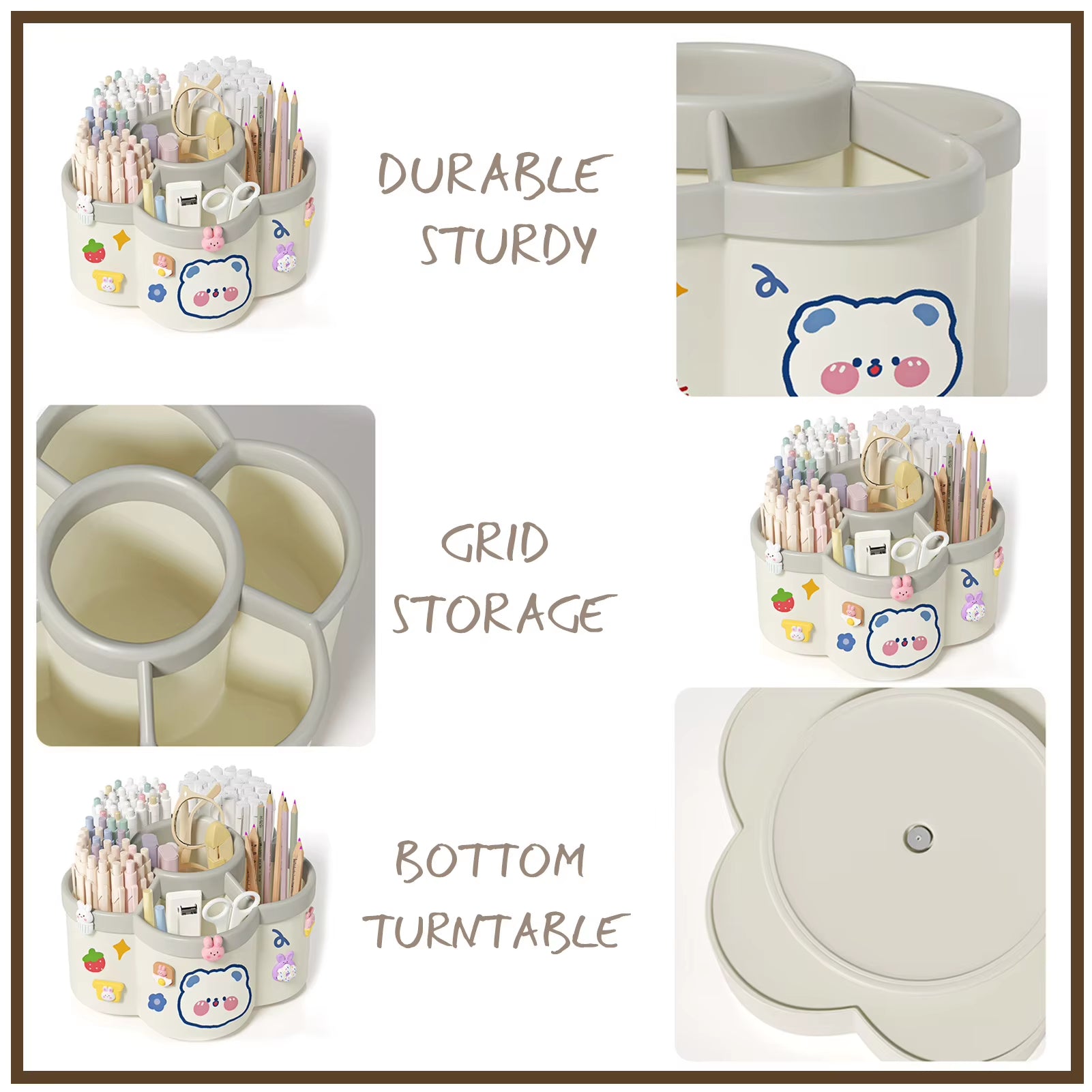 Large-capacity desktop organizers with a swivel holder for pens and makeup brushes