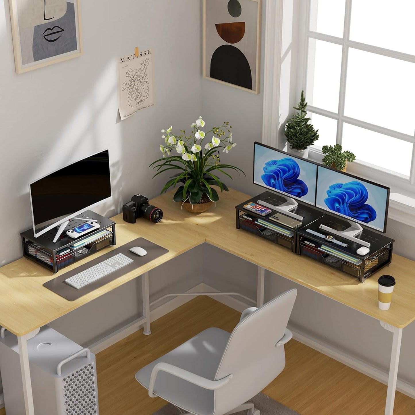 Computer Monitor Stand Riser, Desk Organizers and Accessories with Drawer (Black)