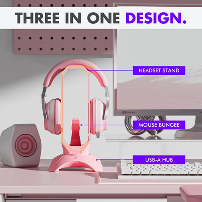 Headset Stand with RGB, Mouse Bungee Holder, and 2 Port USB Hub Charger