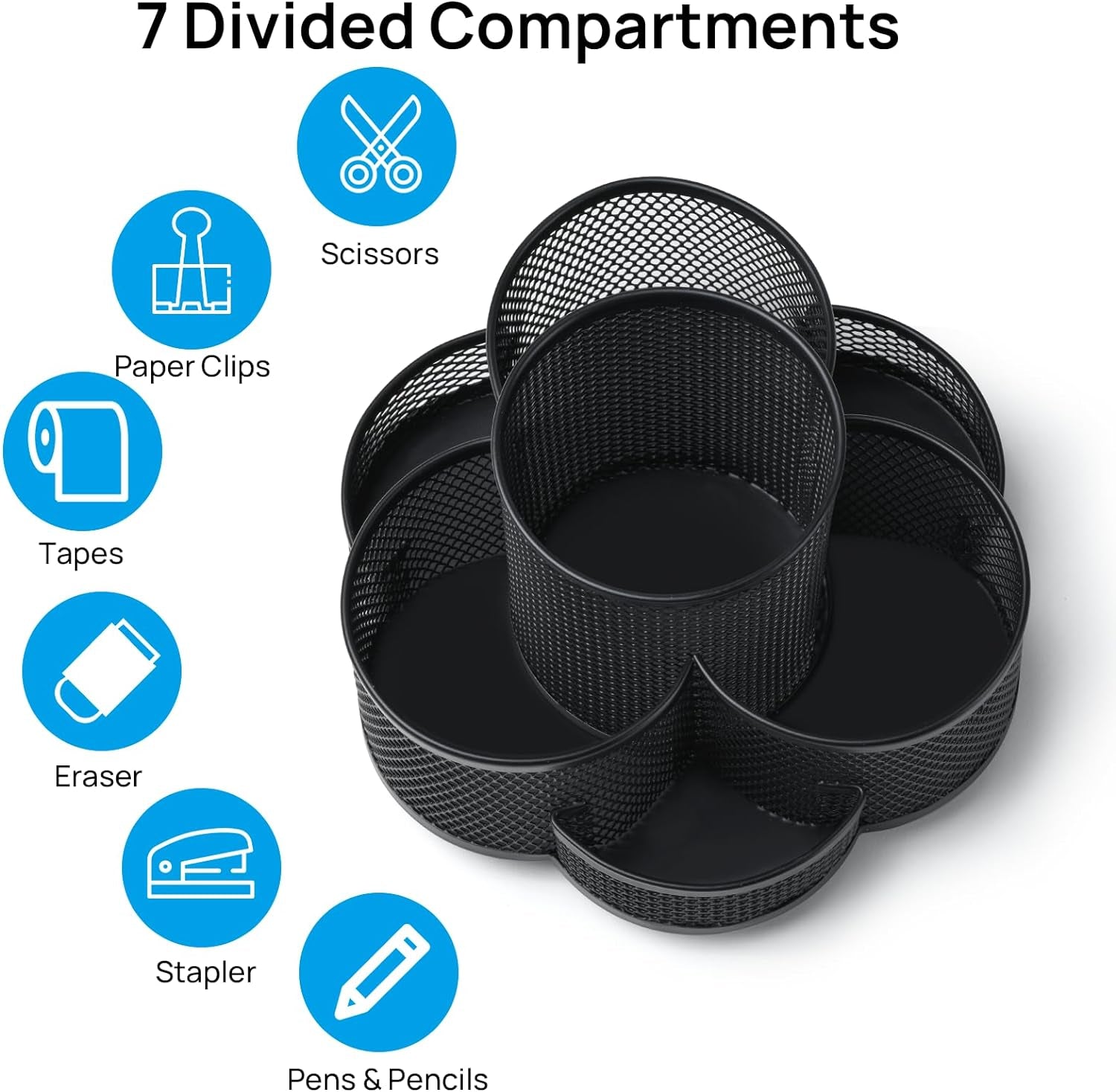 Pen Holder for Desk, 360 Rotating in Black