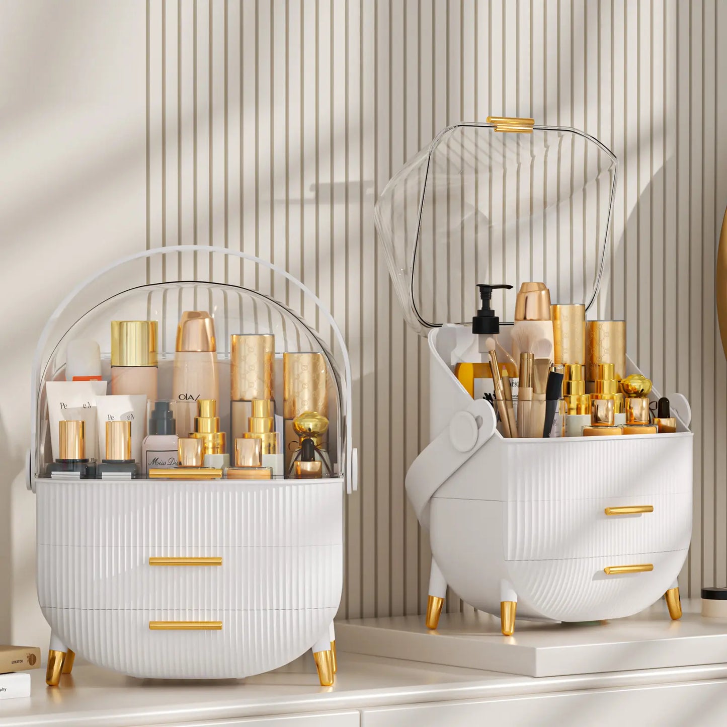 7CODE Makeup Organizer, Cosmetic Display Cases with Clear Lids, White Boxes