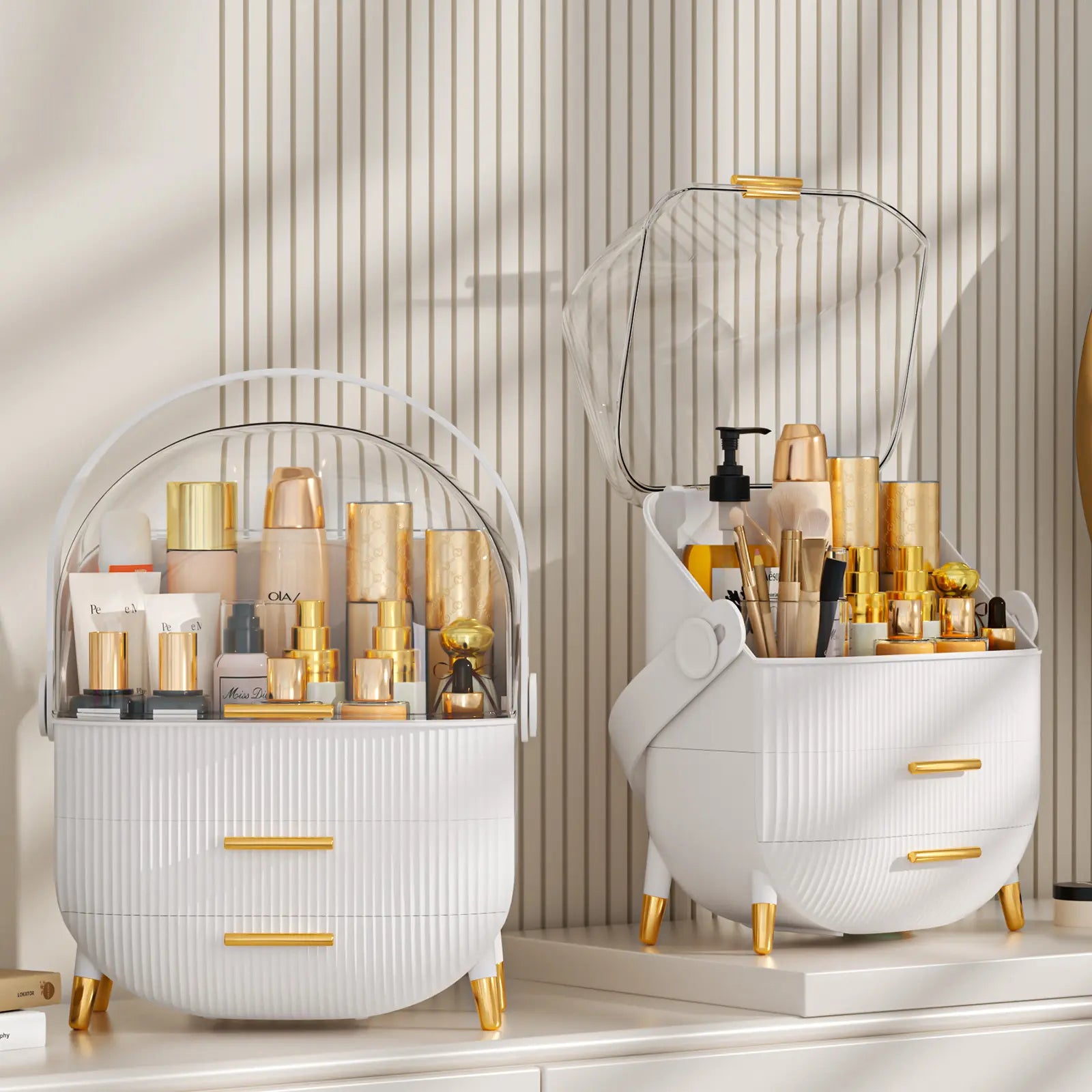 7CODE Makeup Organizer, Cosmetic Display Cases with Clear Lids, White Boxes