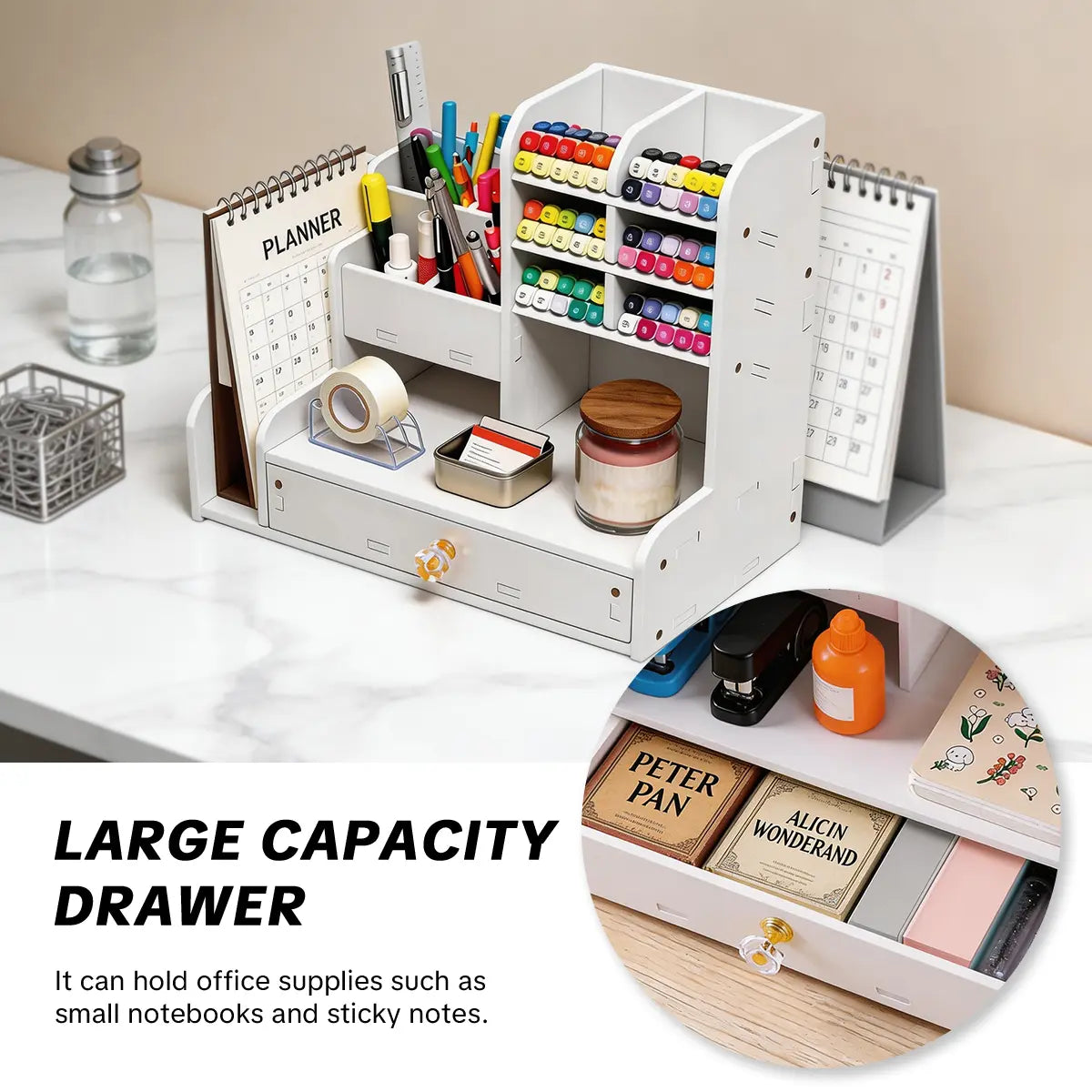Desk organizer with a drawer and two file shelves