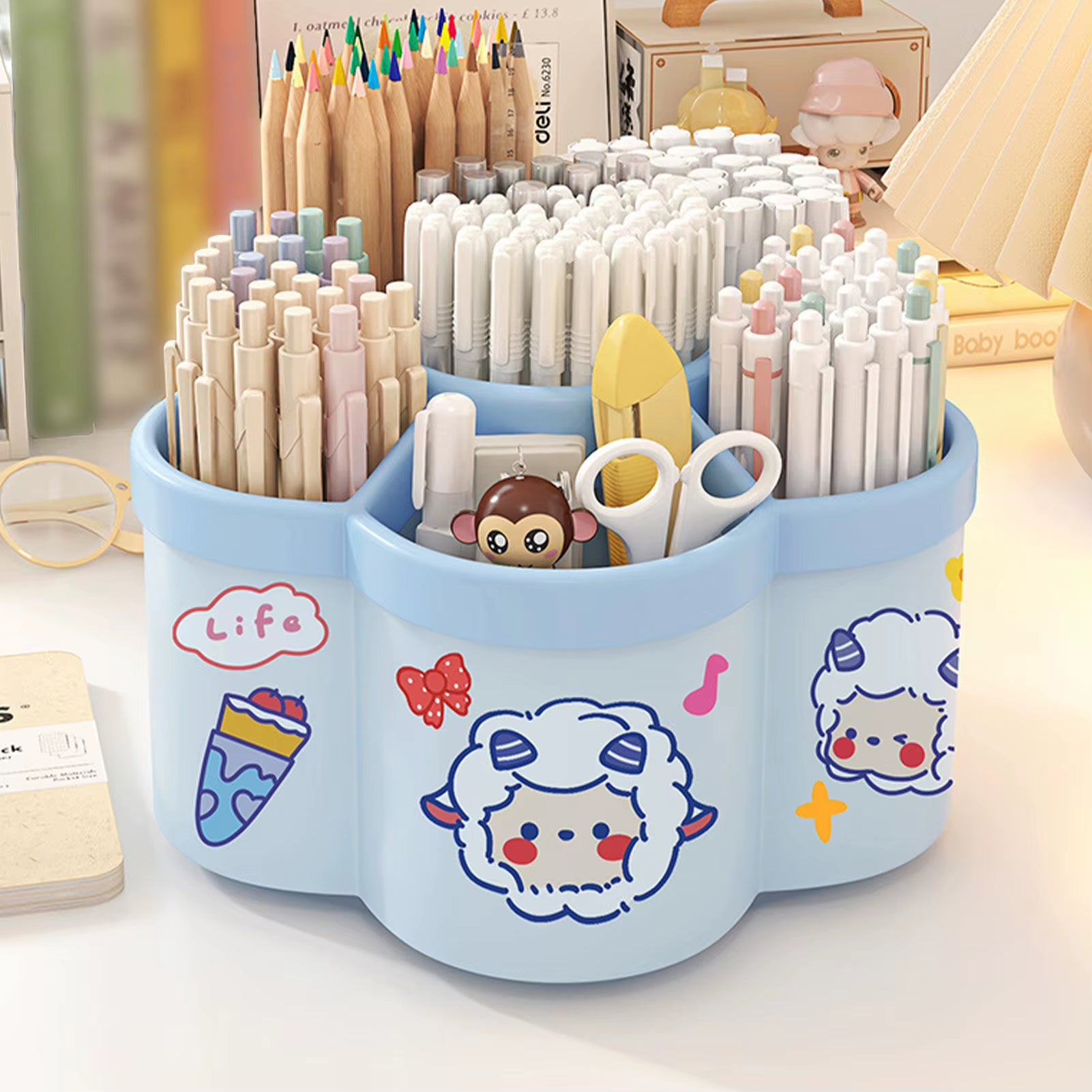 Large-capacity desktop organizers with a swivel holder for pens and makeup brushes