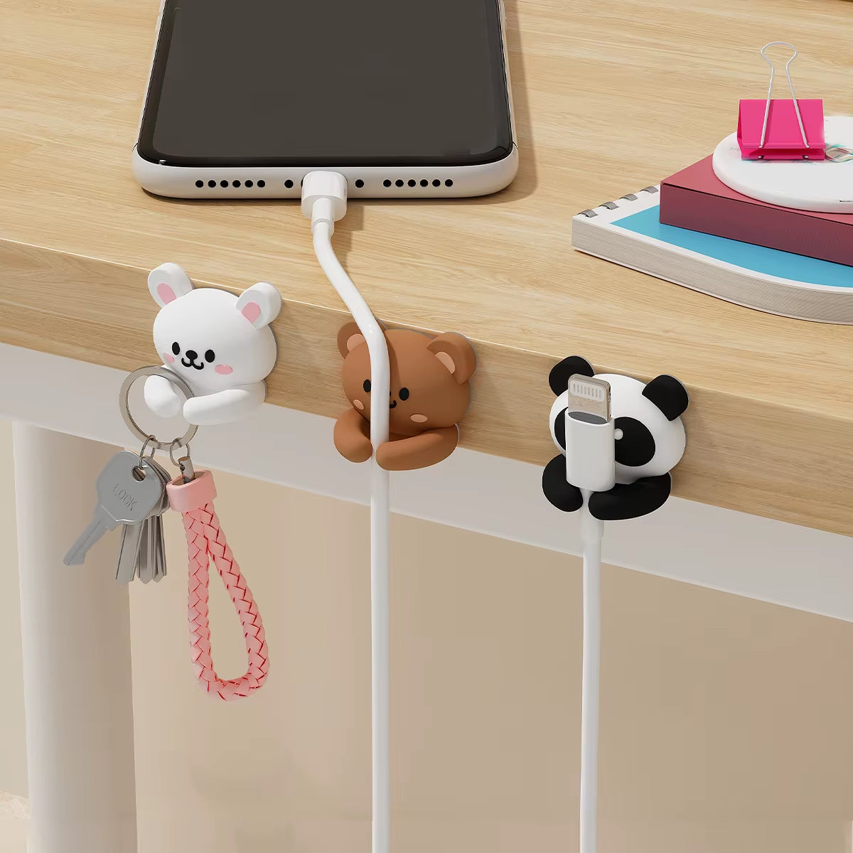 WORTHBUY Desktop Cable Organizer and Holder - Self-Adhesive Winder Clips for Mobile Phone Data Cables and Wire Management