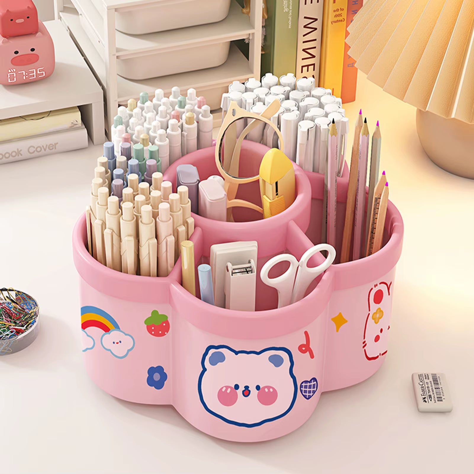 Large-capacity desktop organizers with a swivel holder for pens and makeup brushes