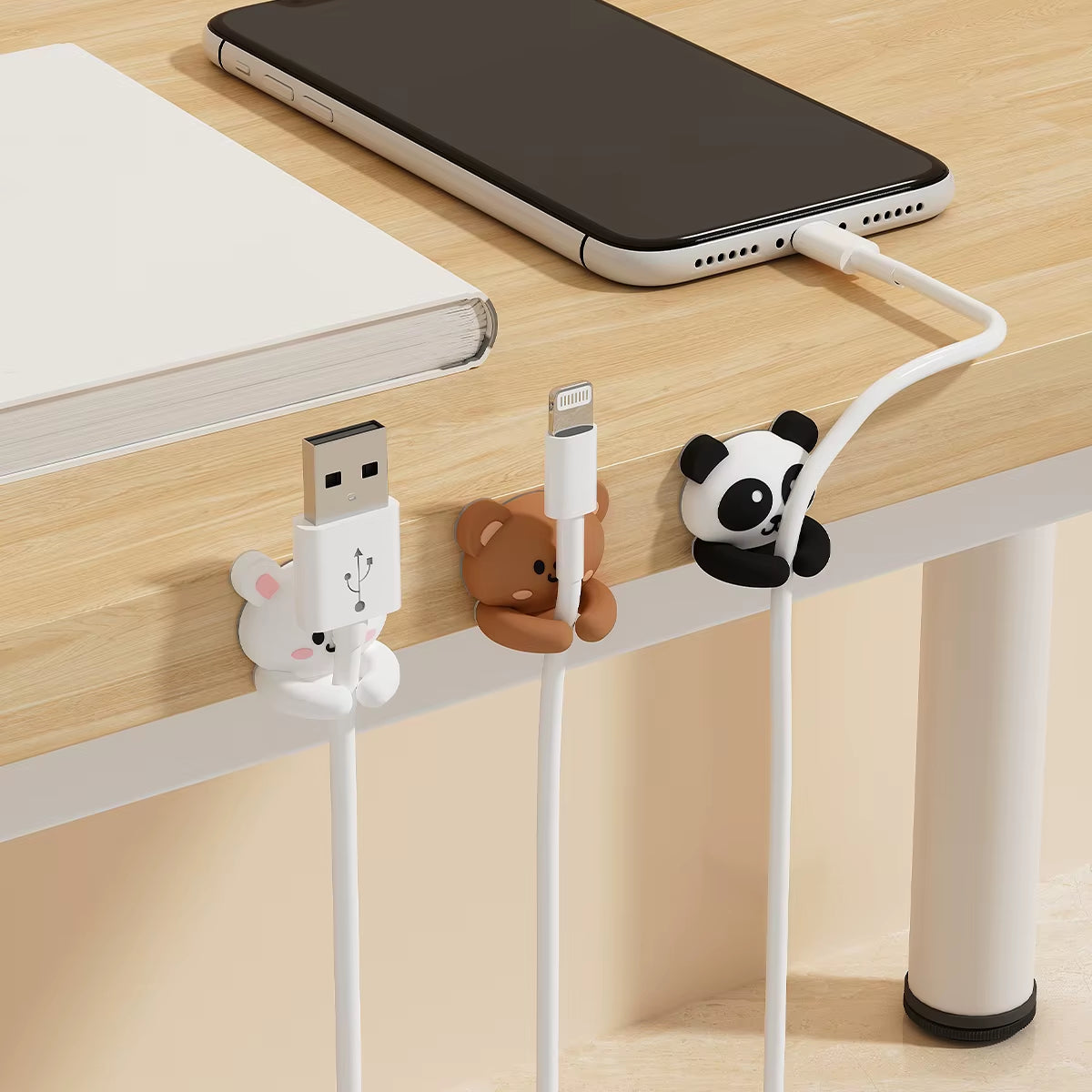 WORTHBUY Desktop Cable Organizer and Holder - Self-Adhesive Winder Clips for Mobile Phone Data Cables and Wire Management