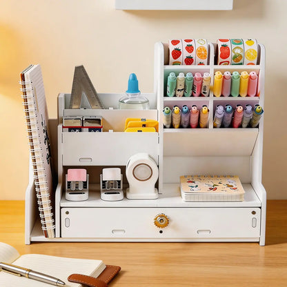Desk organizer with a drawer and two file shelves