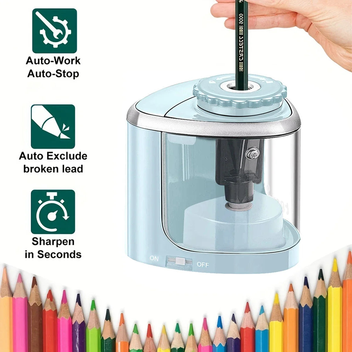 Desktop Automatic Pencil Sharpener Suitable to Pencils (6-8Mm) 