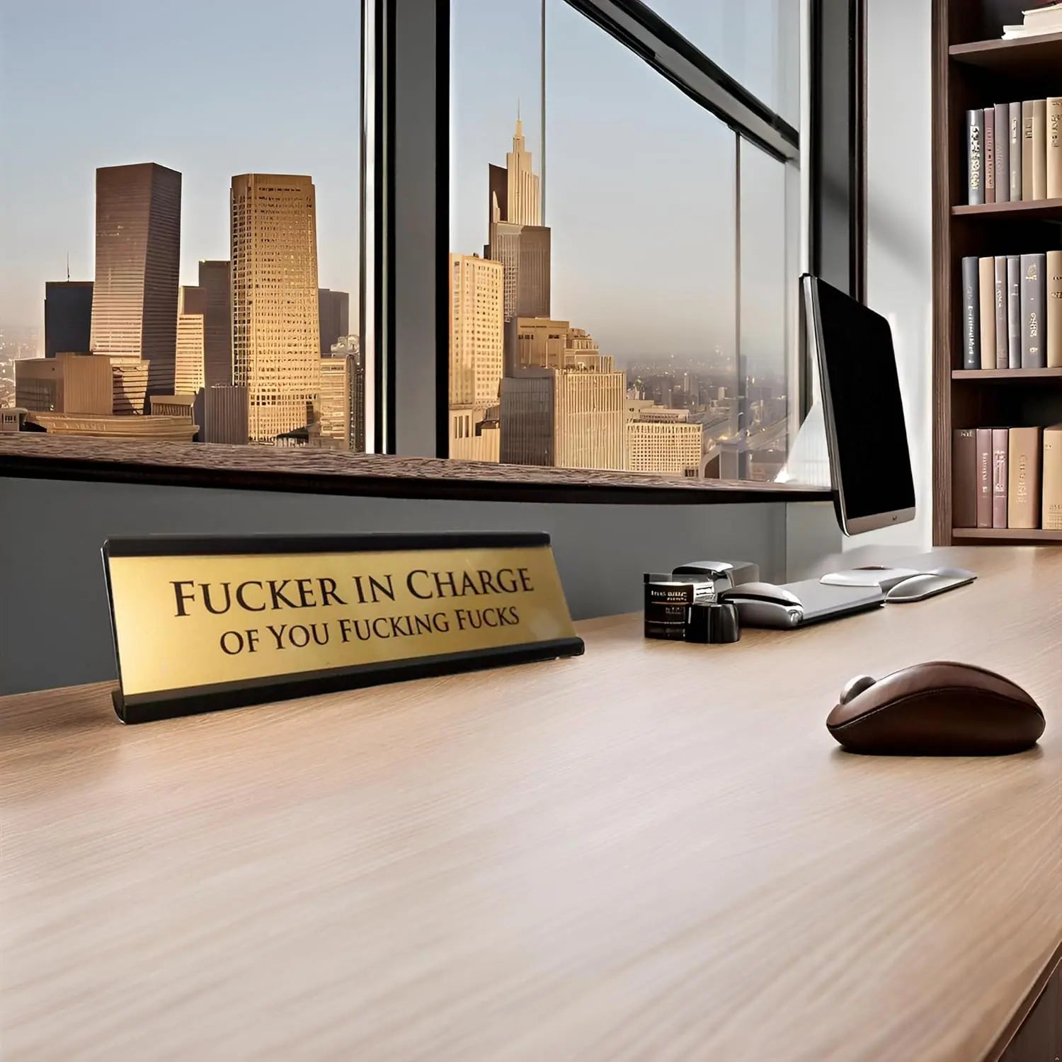 Fucker in Charge Desk Nameplate Sign  