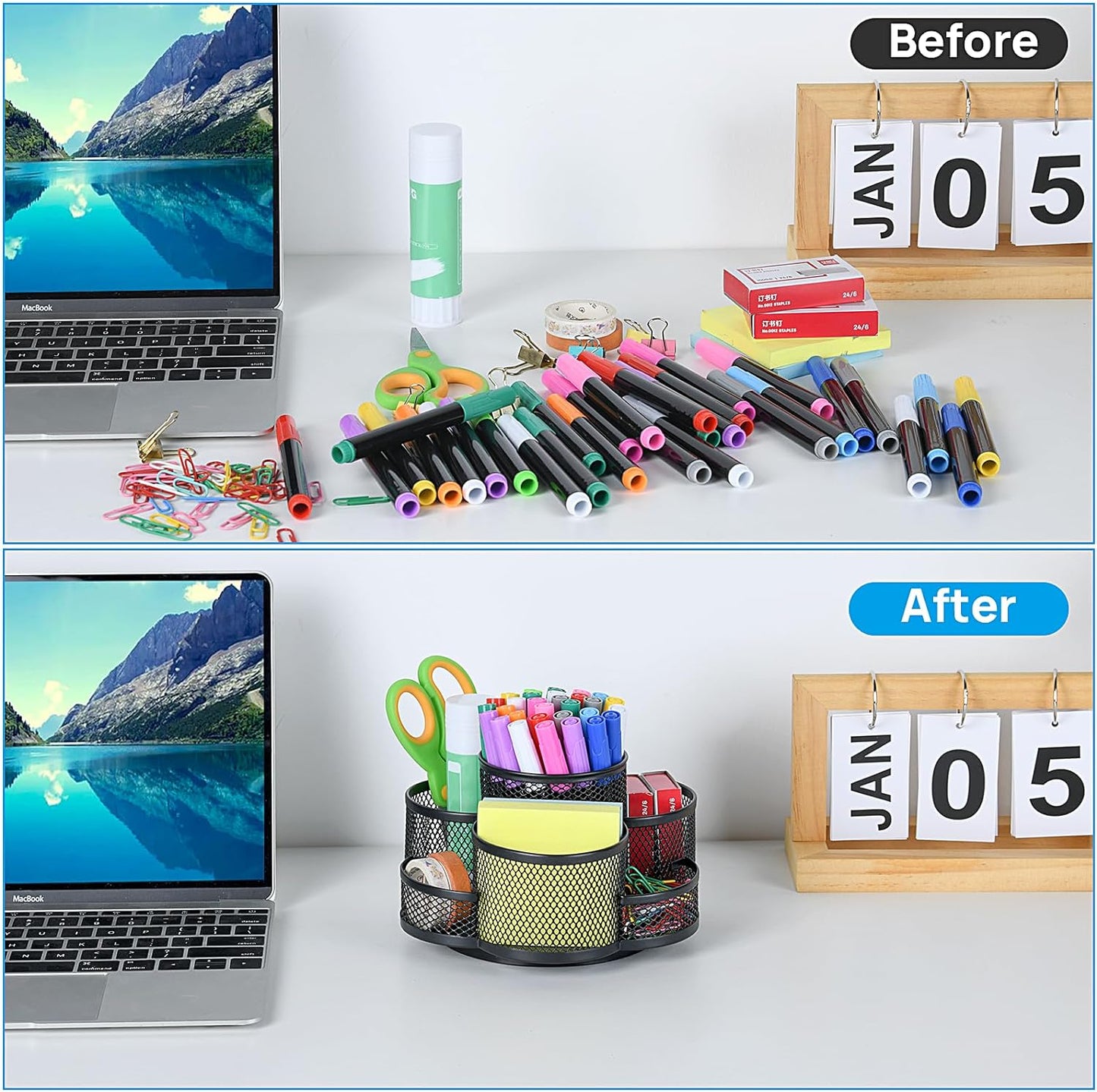 Pen Holder for Desk, 360 Rotating in Black